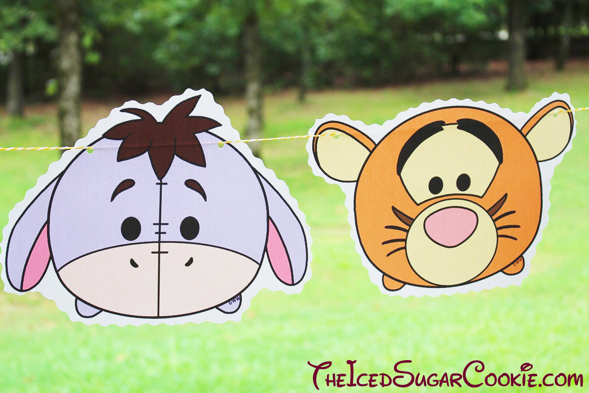 Tsum Tsum Birthday Party Flag Hanging Banner DIY Idea-Winnie The Pooh Bear, Mickey Mouse, Minnie Mouse, Goofy, Eeyore, Tigger, Pluto, Piglet