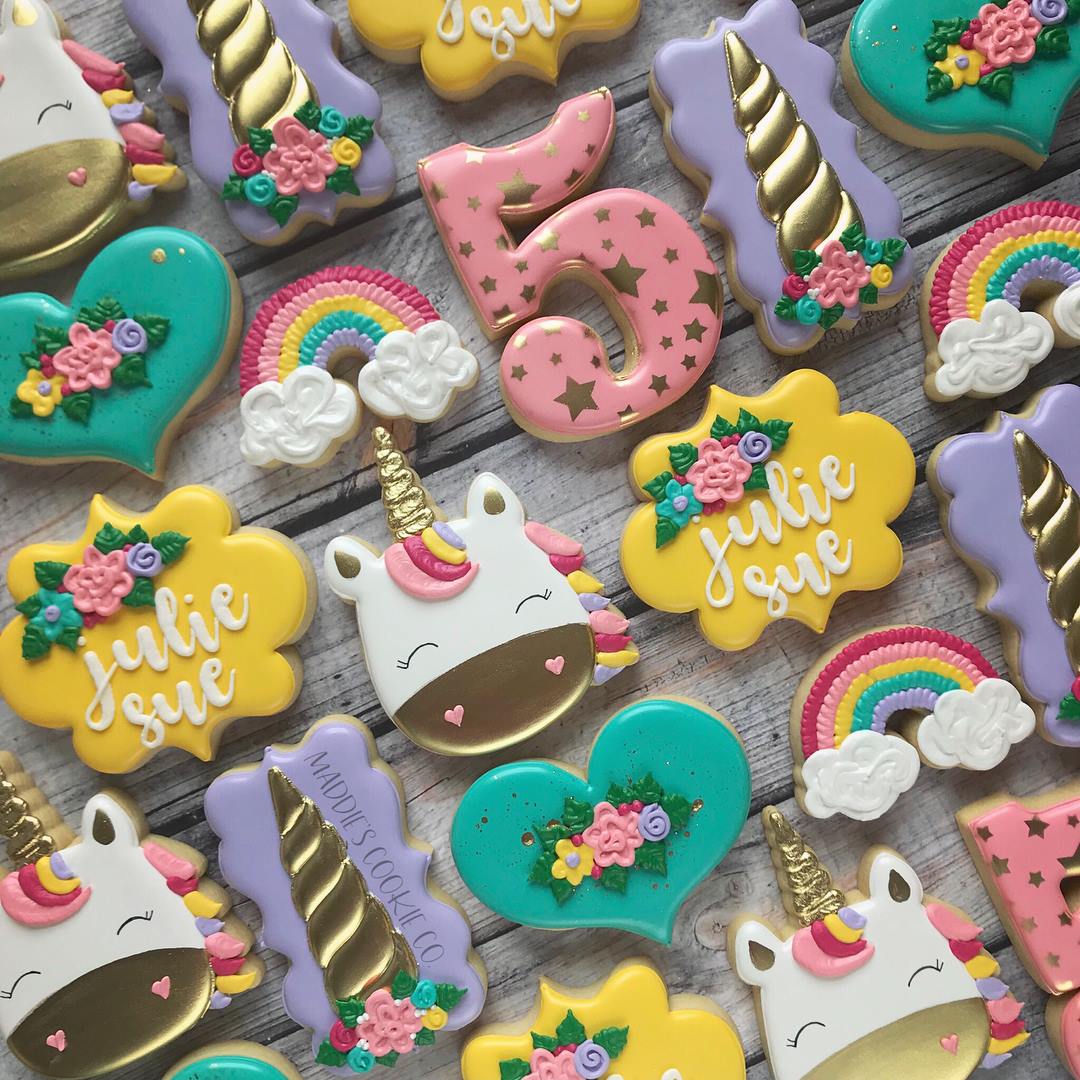 Unicorn 5th Birthday Party Iced Sugar Cookies