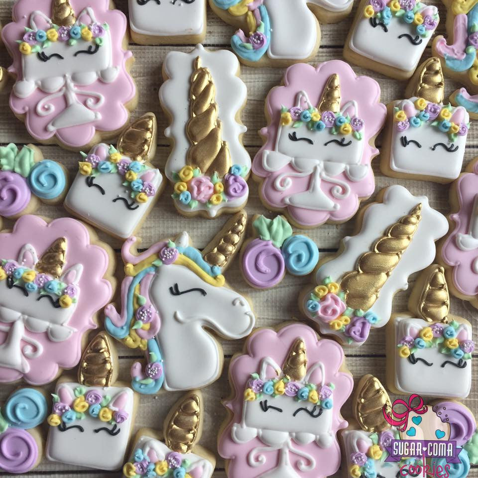 Pink And Gold Unicorn Birthday Party Sugar Cookies TheIcedSugarCookie.com Sugar Coma Cookies