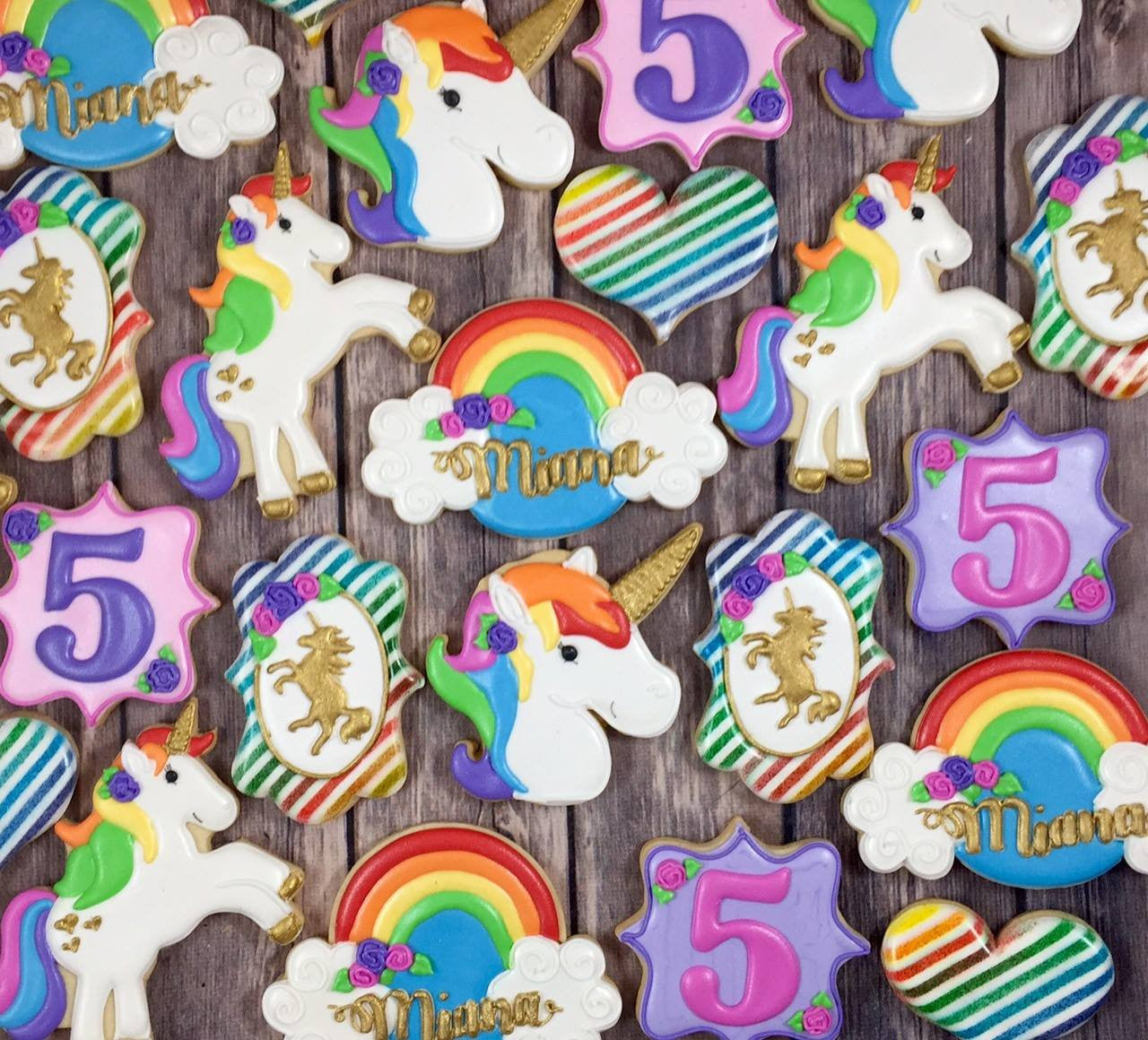 Rainbow & Gold Unicorn Birthday Party Sugar Cookies