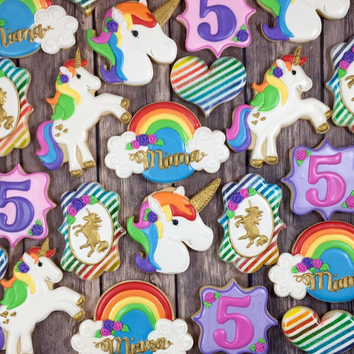 Rainbow & Gold Unicorn Birthday Party Sugar Cookies