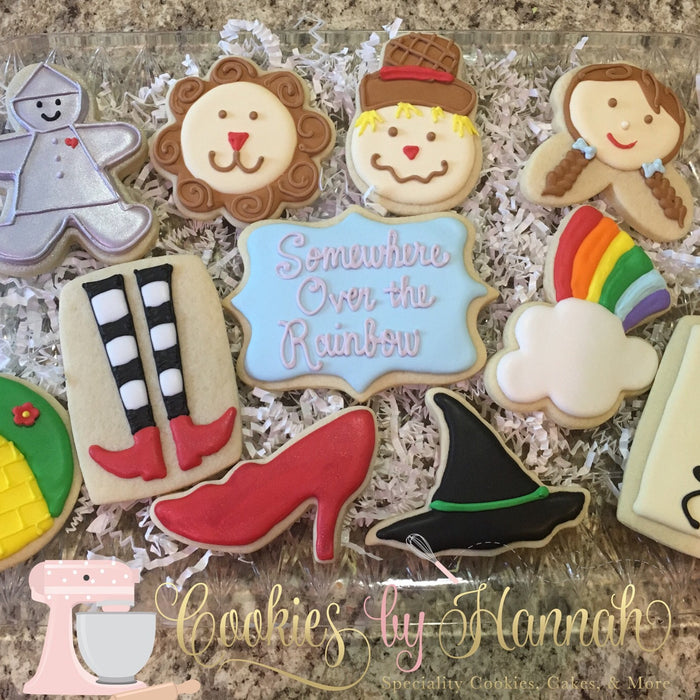 Wizard Of Oz "Somewhere Over The Rainbow" Birthday Party Sugar Cookies TheIcedSugarCookie.com Cookies By Hannah