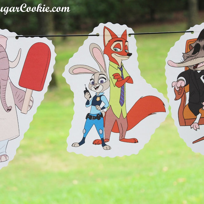Zootopica Birthday Party Flag Hanging Banner DIY Idea | TheIcedSugarCookie.com | Free Printable Template