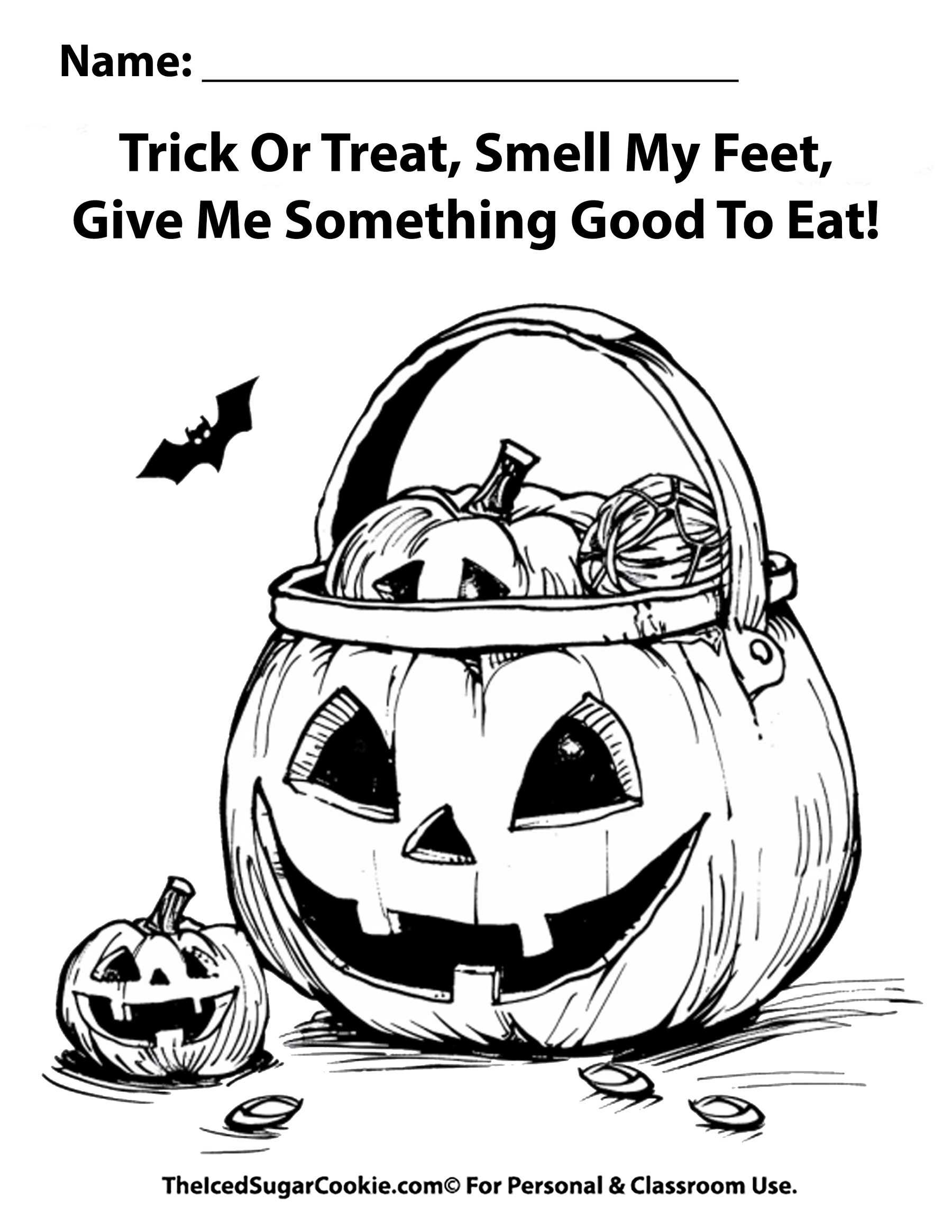 Trick Or Treat Smell My Feet Give Me Something Good Eat Halloween Free Coloring Page