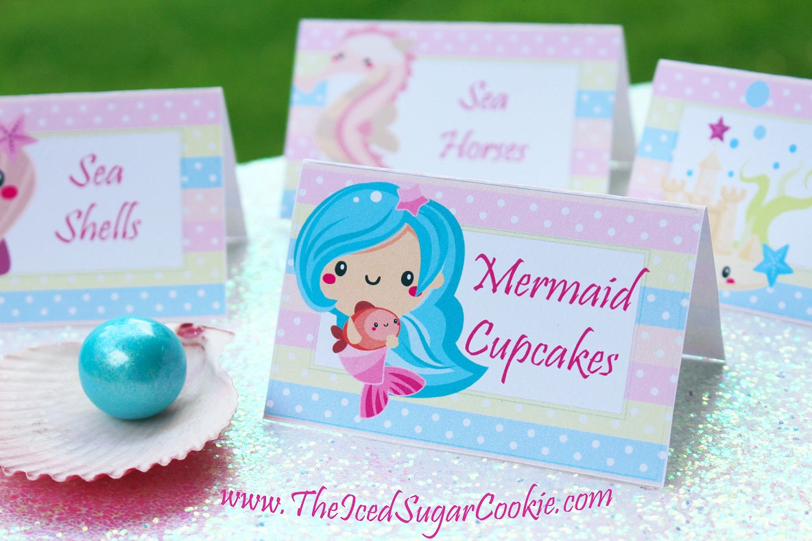 Mermaid Food Cards Digital Download by TheIcedSugarCookie.com