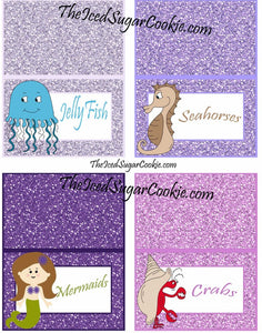 DIY Glitter Purple Mermaid Birthday Party Food Label Tent Cards ...