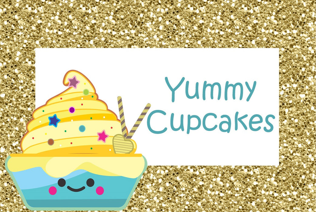 Gold Glitter Cupcake Birthday Party Food Label Tent Cards Printable Template Cutout DIY Yummy Cupcakes, Lemon Cupcakes, Banana Cupcakes, Cupcake Shoppe The Iced Sugar Cookie