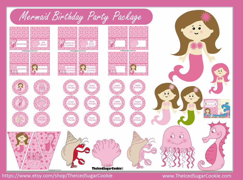 Mermaid Birthday Party Printables | Digital Downloads TheIcedSugarCookie.com #mermaidprintables #mermaidbirthdaydparty #mermaidparty #mermaidprintables #theicedsugarcookie