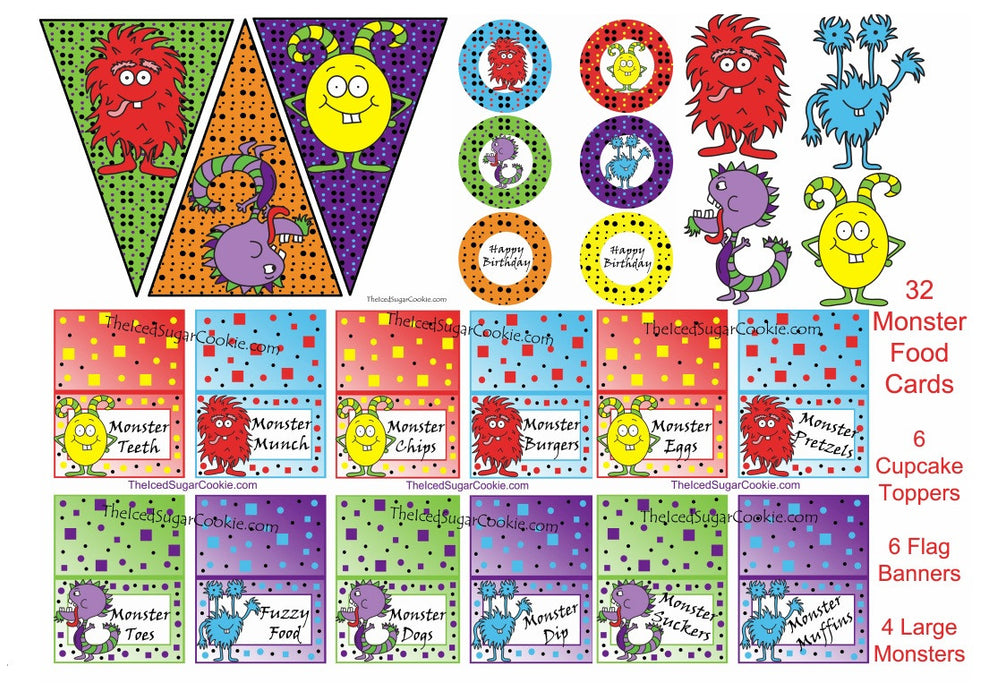 Monster Birthday Party Printable Kit | Digital Download TheIcedSugarCookie.com #printables #digitaldownload #partyprintables #partydigitaldownloads #theicedsugarcookie.com