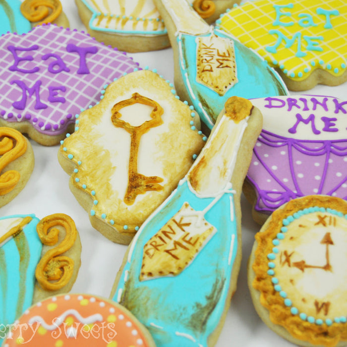 Alice In Wonderland Birthday Party Cookies-Tea Party Sugar Cookies TheIcedSugarCookie.com Sugar Berry Sweets