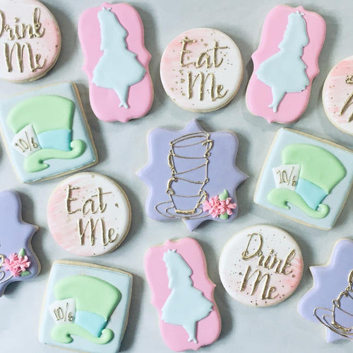 Have I Gone Mad? I'm Afraid So You're Entirely Bonkers But I Will Tell You Secret All The Best People Are Alice In Wonderland Mad Hatter Iced Sugar Cookies TheIcedSugarCookie.com Created by @nicolle_deacon #cookies #sugarcookies #icedsugarcookies #alicein