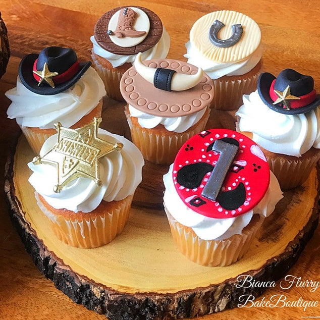 Cowboy First Birthday Party Cupcake Toppers