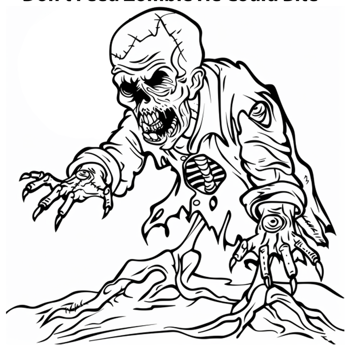 Don't Feed Zombie He Could Bite, Run Away With All Your Might Halloween Free Coloring Page by TheIcedSugarCookie.com