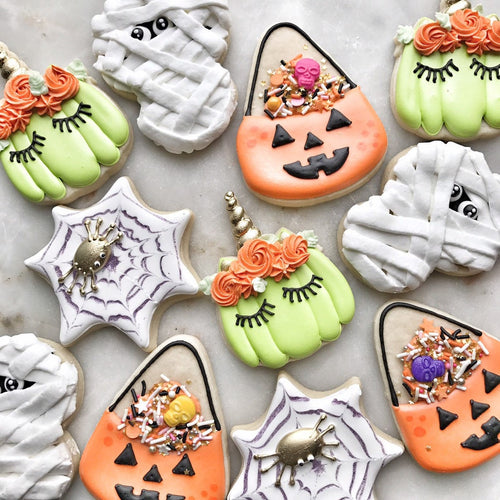 Trick Or Treat Bucket, Spider Web, Pumpkin Unicorn, Mummy Halloween Iced Sugar Cookies by Royally Iced Sweets on TheIcedSugarCookie.com