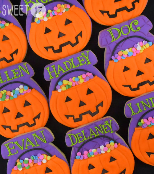 Halloween Pumpkin Pail Iced Sugar Cookies created by Sweet 17 Cookies on TheIcedSugarCookie.com