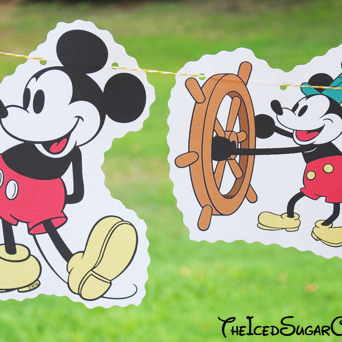 Steamboat Willie Mickey Mouse- Classic Mickey Mouse Birthday Party DIY Banner Ideas