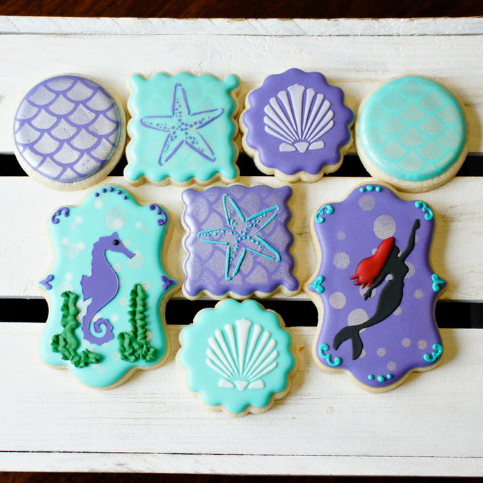 Elegant Purple & Aqua Mermaid Under The Sea Birthday Party Sugar Cookies