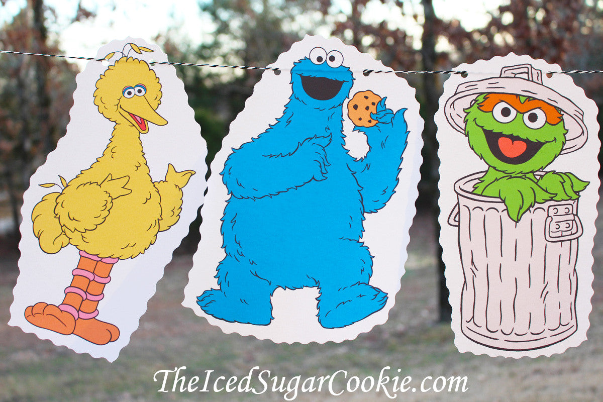 Sesame Street Birthday Party Flag Hanging Bunting Garland Banner DIY Idea-Big Bird, Cookie Monster, Oscar The Grouch, Grover, Bert and Ernie, Elmo, Count Dracula