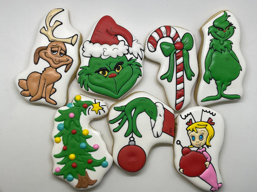 You're A Mean One Mr. Grinch Christmas Iced Sugar Cookies by Ladybug Bake Shop Featured on TheIcedSugarCookie.com
