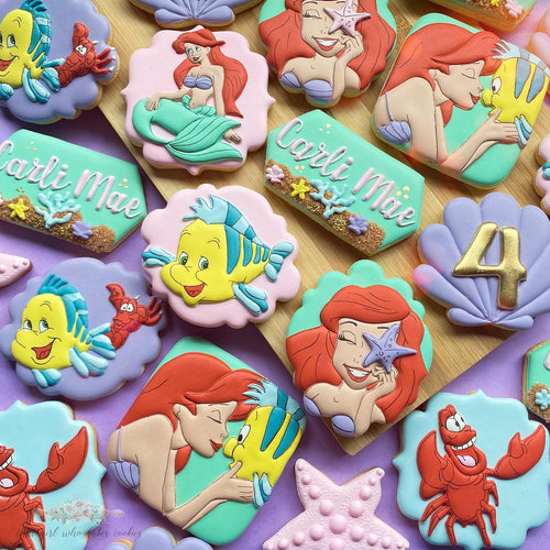 The Little Mermaid, Flounder & Sebastian Iced Sugar Cookies by "That Girl Who Bakes Cookies" featured on TheIcedSugarCookie.com
