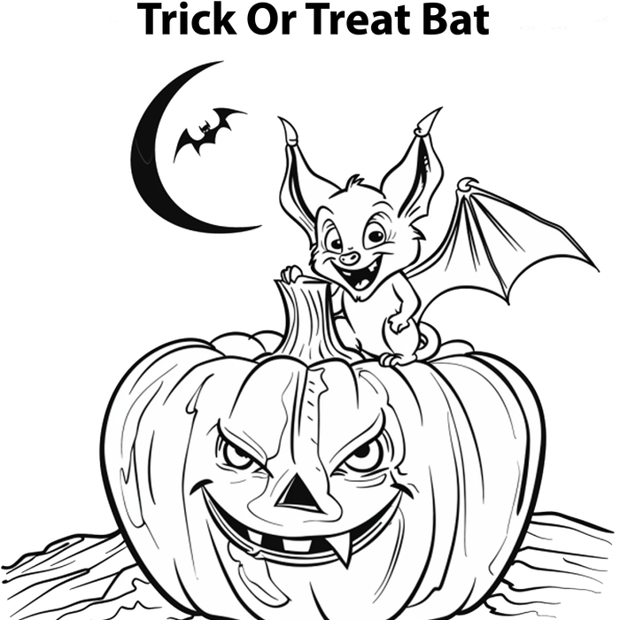 Trick Or Treat Bat Halloween Free Coloring Page by TheIcedSugarCookie.com