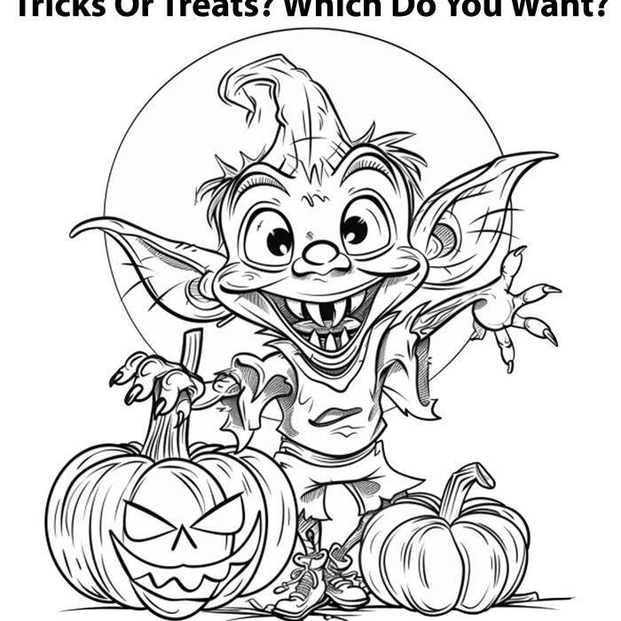 Tricks Or Treats? Which Do You Want? Spooky Fun Halloween Haunt Free Coloring Page by TheIcedSugarCookie.com