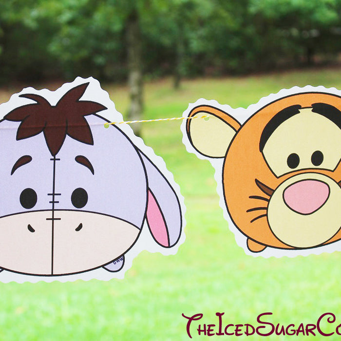 Tsum Tsum Birthday Party Flag Hanging Banner DIY Idea-Winnie The Pooh Bear, Mickey Mouse, Minnie Mouse, Goofy, Eeyore, Tigger, Pluto, Piglet