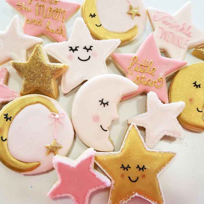 Twinkle Twinkle Little Star Baby Shower Cookies-Stars & Moons TheIcedSugarCookie.com Kessa Cakes