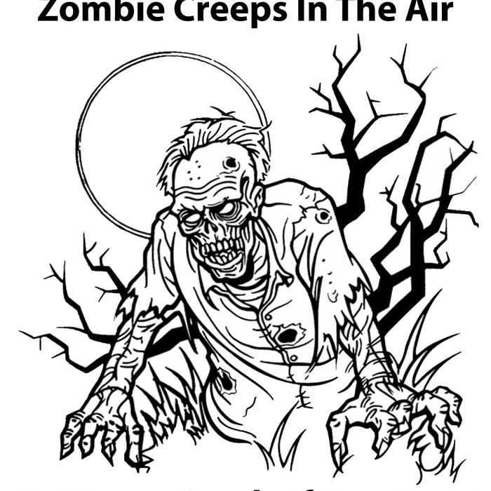 Zombie Creeps In The Air, He Wants Candy If You Dare Halloween Free Coloring Page