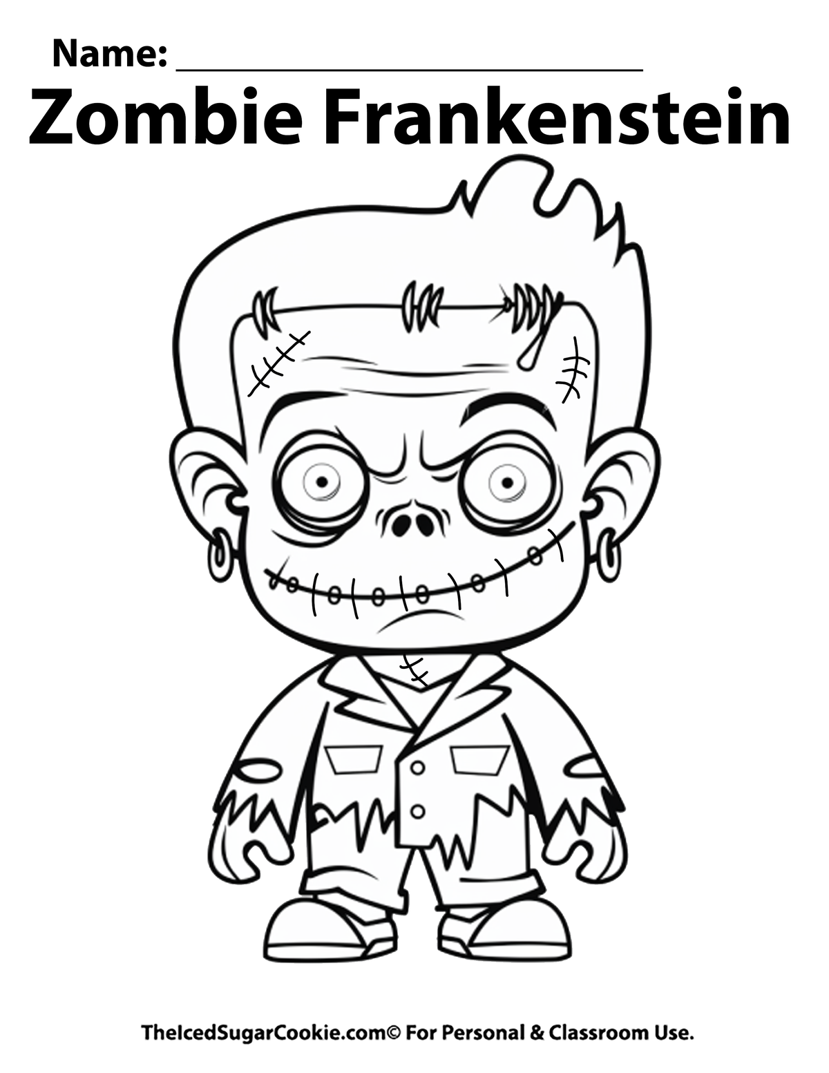 Zombie Frankenstein Halloween Coloring Page — The Iced Sugar Cookie