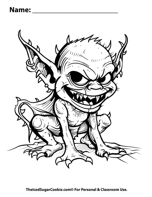 Goblin Goblin There You Are Under My Bed He's Not Far Halloween Coloring Page by TheIcedSugarCookie.com