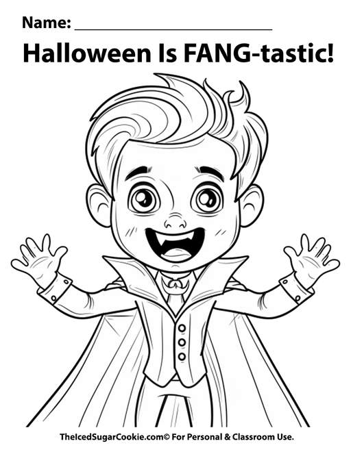 Halloween Is FANG-tastic Vampire Coloring Page by TheIcedSugarCookie.com