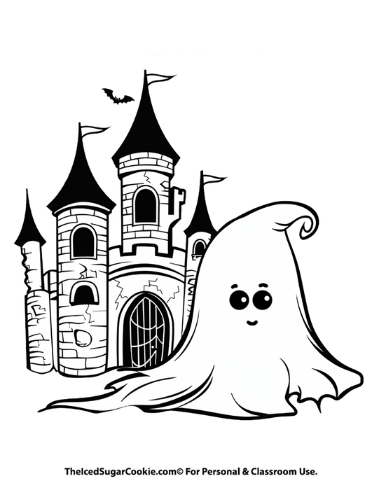 Haunted Ghostville Halloween Free Ghost Coloring Page by TheIcedSugarCookie.com