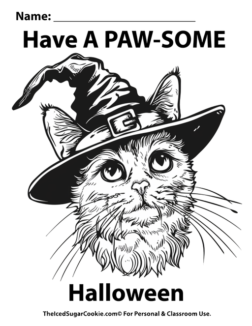 Have A PAW-SOME Halloween Cat Coloring Page by TheIcedSugarCookie.com