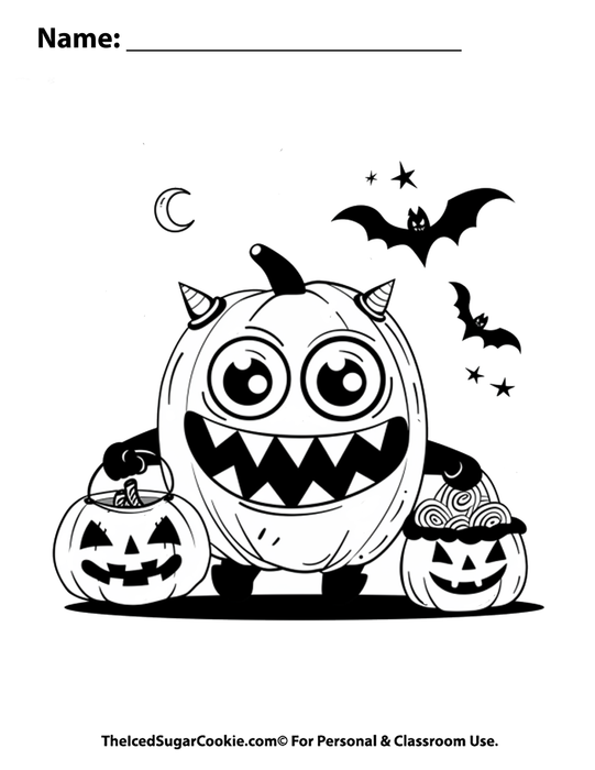 I'm Ready For Halloween Pumpkin Monster Coloring Page by TheIcedSugarCookie.com Trick Or Treat Candy Bucket