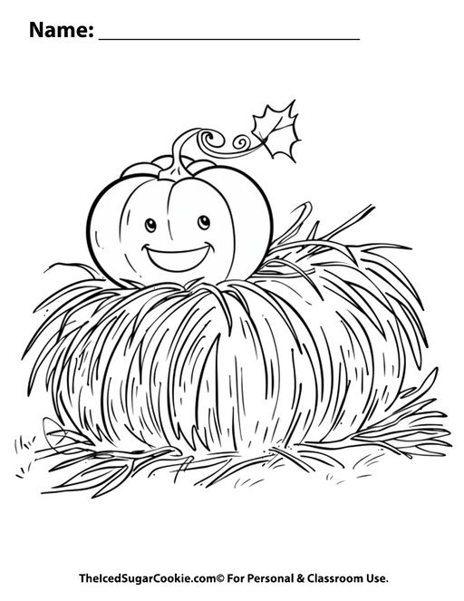 Little Pumpkin In The Hay It's Fall Time Hip Hip Hooray Coloring Page by TheIcedSugarCookie.com