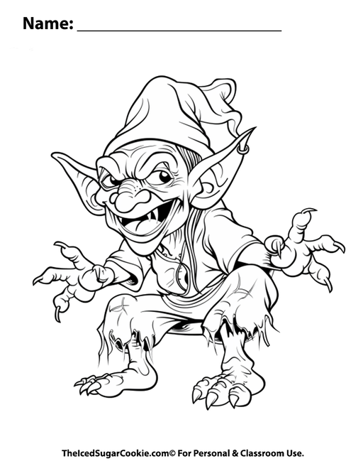 Monster Goblin There He Stands Watch Out For His Scary Hands Halloween Coloring Page by TheIcedSugarCookie.com