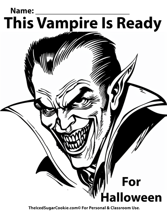 This Vampire Is Ready For Halloween Coloring Page by TheIcedSugarCookie.com