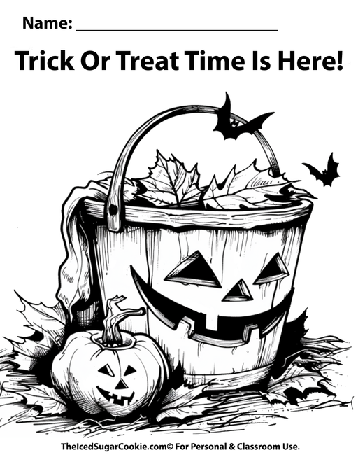 Trick Or Treat Time Is Here Halloween Coloring Page by TheIcedSugarCookie.com