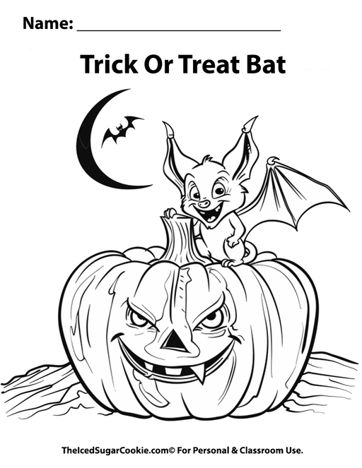 Trick Or Treat Bat Free Halloween Coloring Page