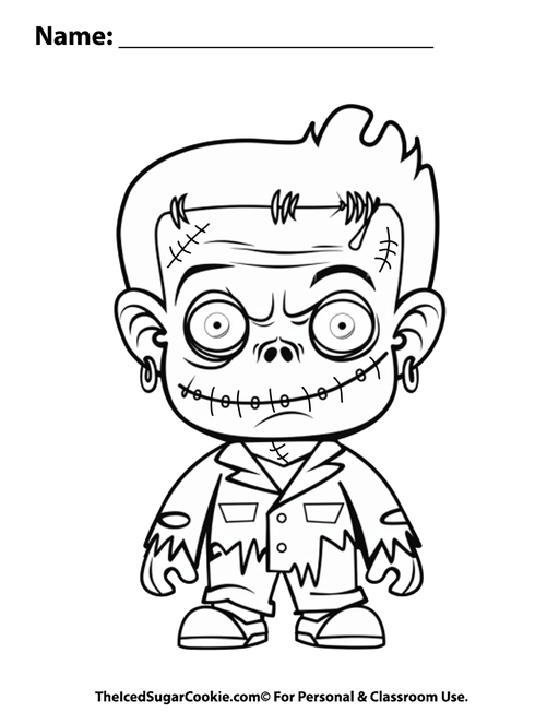 Zombie Frankenstein Halloween Coloring Page by TheIcedSugarCookie.com