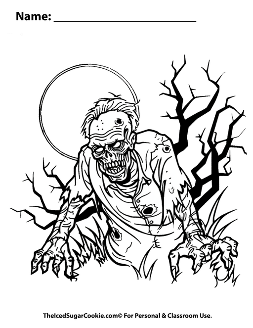 Zombie Creeps In The Air, He Wants Candy If You Dare Halloween Coloring Page by TheIcedSugarCookie.com