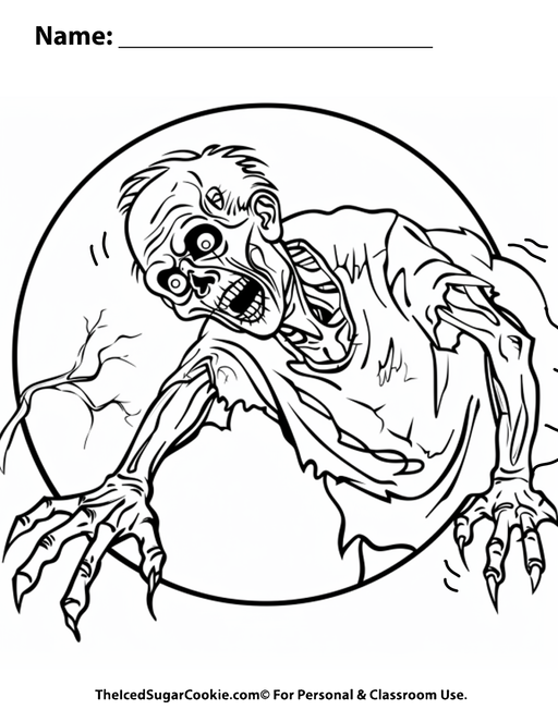 Zombie Screams Halloween Dreams Coloring Page by TheIcedSugarCookie.com