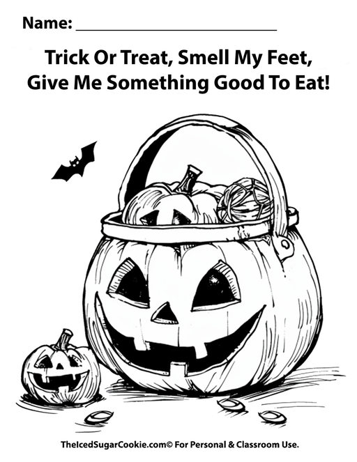 Trick Or Treat Smell My Feet Give Me Something Good To Eat Halloween Coloring Page by TheIcedSugarCookie.com