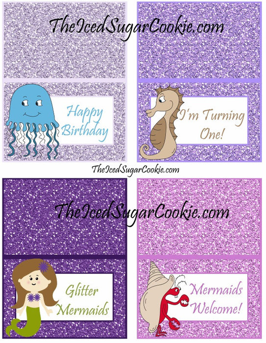 Printable Digital Download Mermaid Food Label Cards by The Iced Sugar Cookie | Seahorse, Crab, Mermaid, Jellyfish