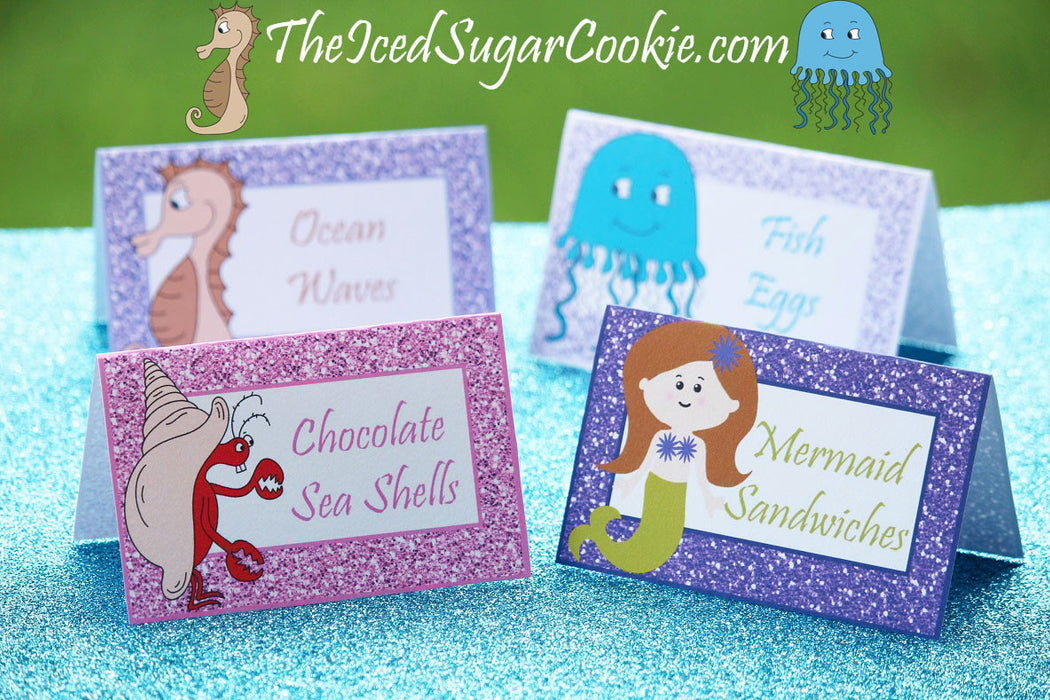 DIY Glitter Purple Mermaid Birthday Party Food Label Tent Cards Printable Digital Download — The Iced Sugar Cookie diy-glitter-purple-mermaid-birthday-party-food-label-tent-cards-printable-digital-download-the-iced-sugar-cookie