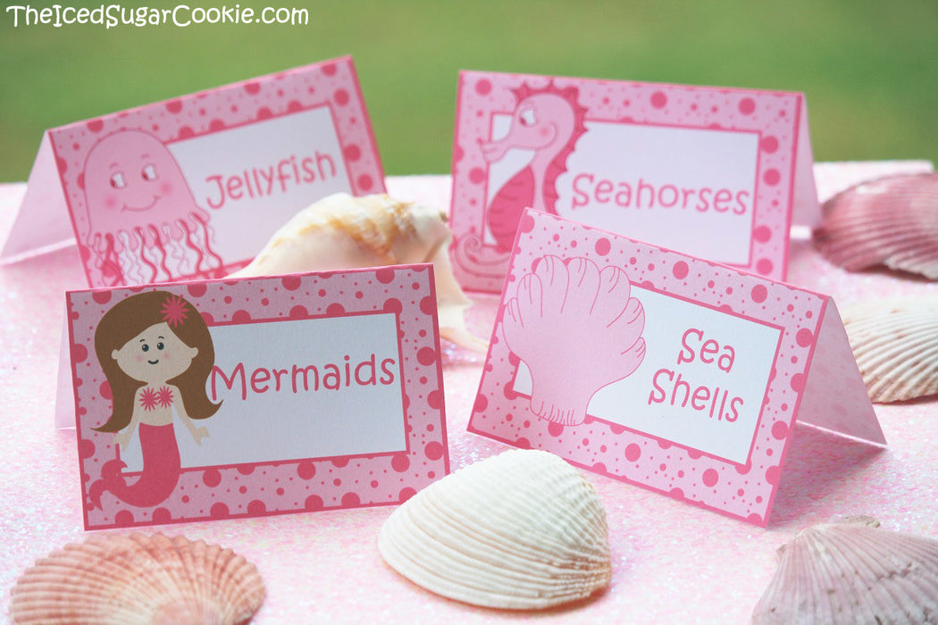 Printable Mermaid Birthday Party Food Tent Cards digital download